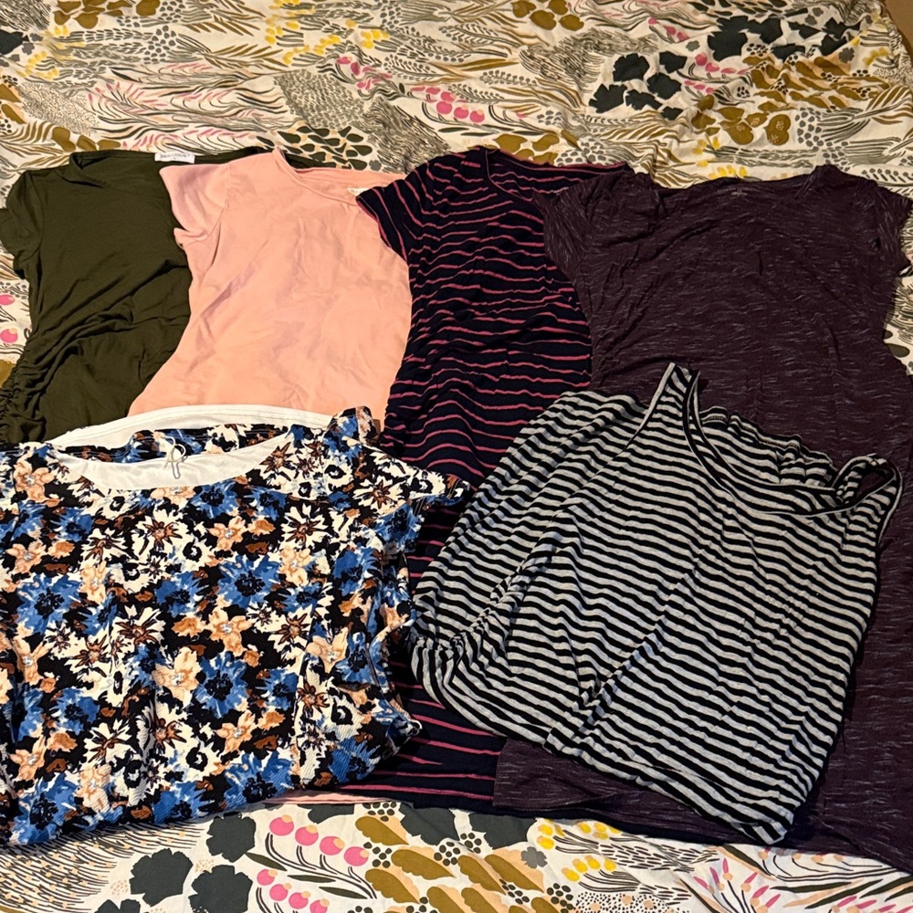 Lot of 6 Maternity Dresses - Pink, Olive, Navy, Purple, Floral, Striped